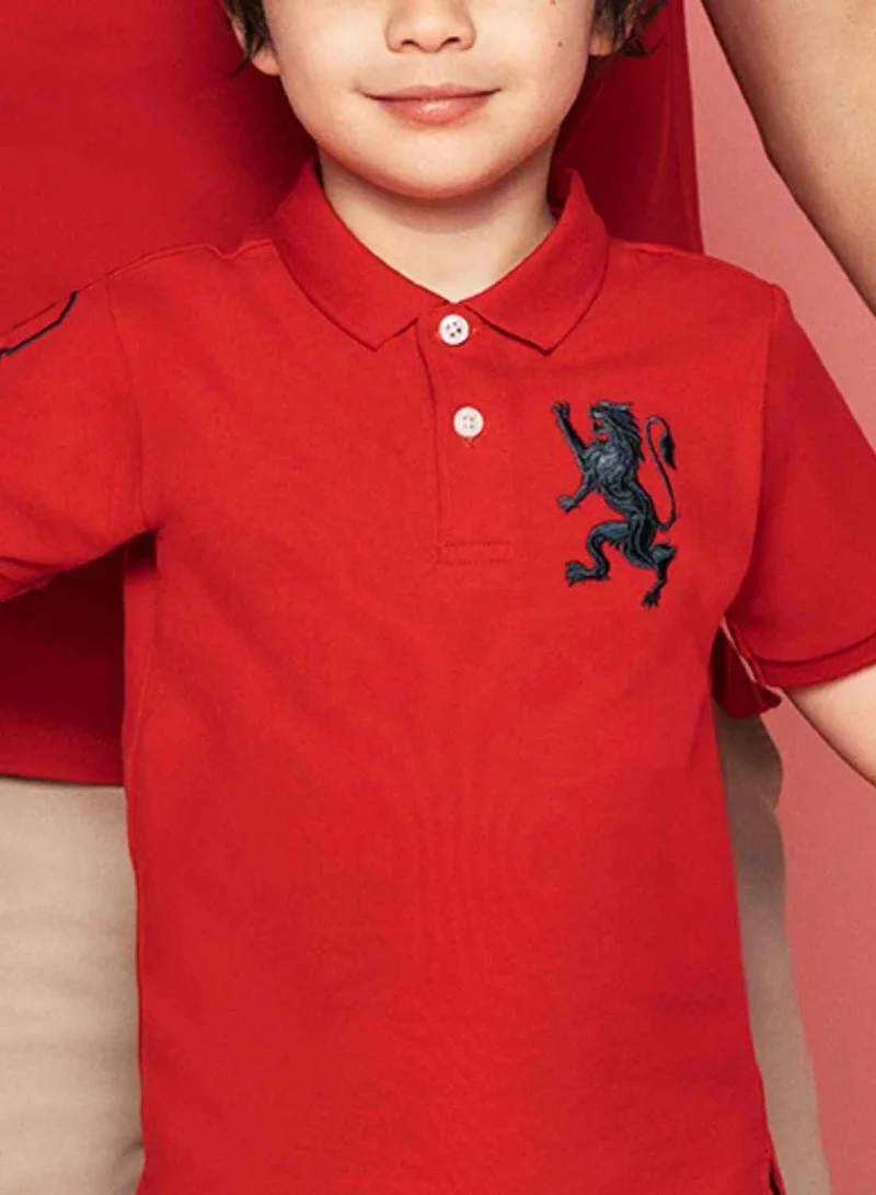 GIORDANO Kids’ Slim Fit Lion Embroidered Cotton Polo